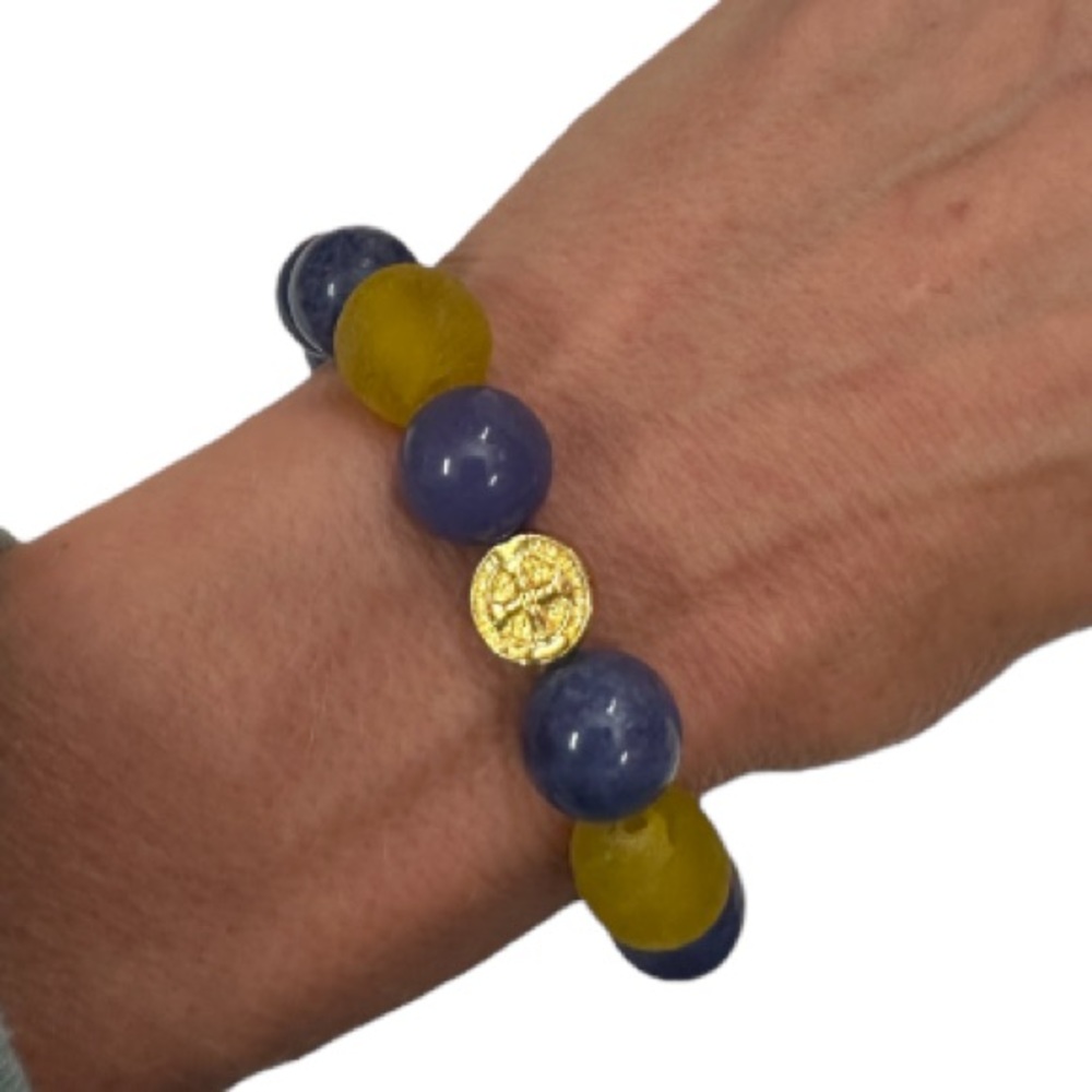 St Benedict Gemstone Sea Glass Handcrafted Bracelet Artisan Size O/S NEW